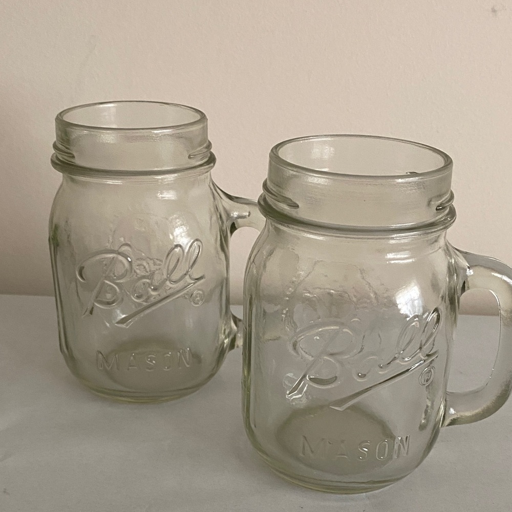 VTG 1990’s Ball Mason drinking Jar Mugs Clear Glass Regular mouth collectible